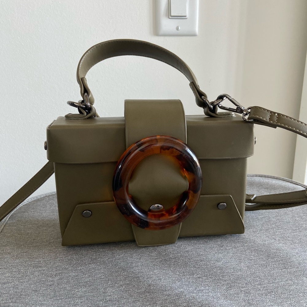 Green and Brown Crossbody Bag with Tortoiseshell Accent